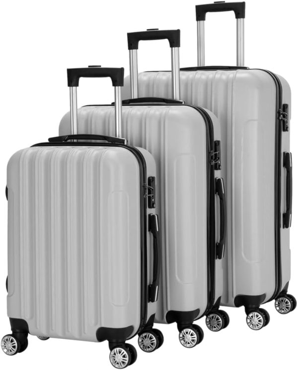 Luggage Set of 3 Hardside Carry on Suitcase Sets with Spinner Wheels &  lock, Portable Lightweight ABS Luggages for Travel, BusinessGrey (20/24/28)