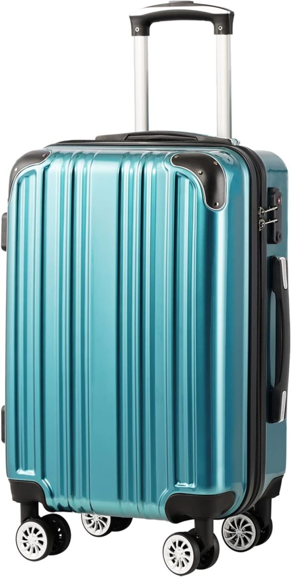 Luggage Expandable(only 28") Suitcase PC+ABS Spinner 20in 24in 28in Carry on (green new, S(20in)