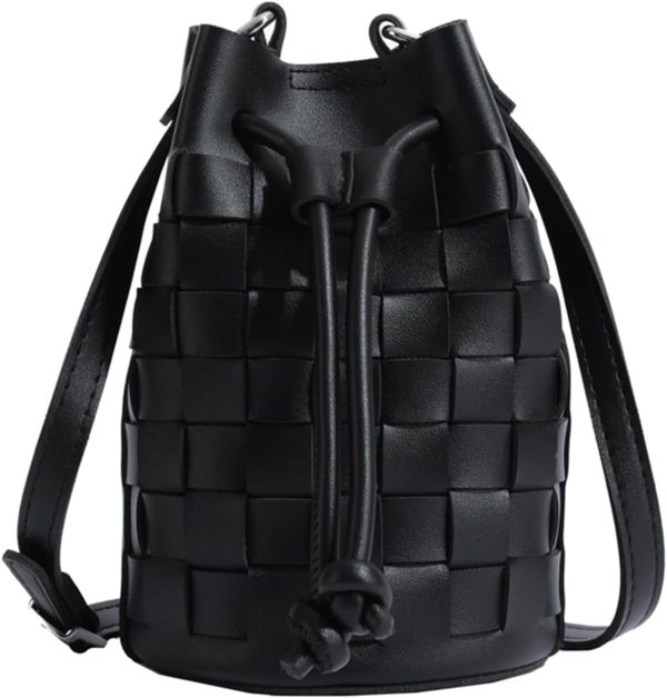 Bucket  for Women, Mini Leather Woven Bucket Bag Drawstring   Crossbody Bucket Handbags