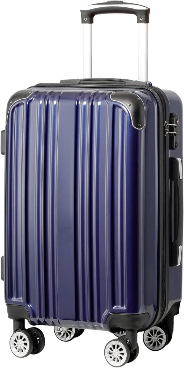 Luggage Expandable(only 28") Suitcase PC+ABS Spinner 20in 24in 28in Carry on (navy new, S(20in)
