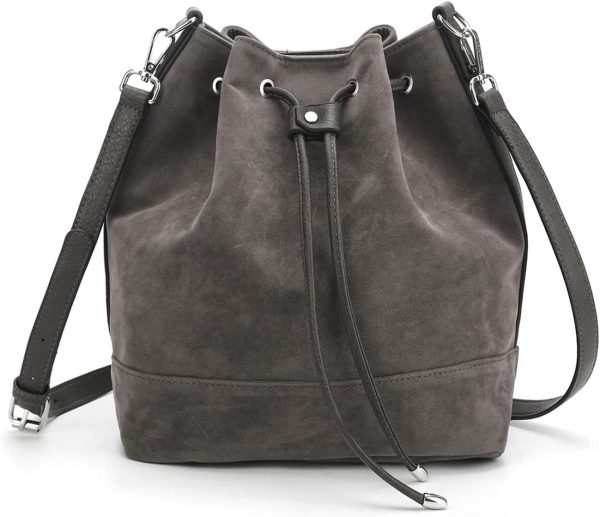 Leather Bucket Bags and Drawstring Crossbody  for Women Medium Tote and  Handbags with 2 Shouder Straps