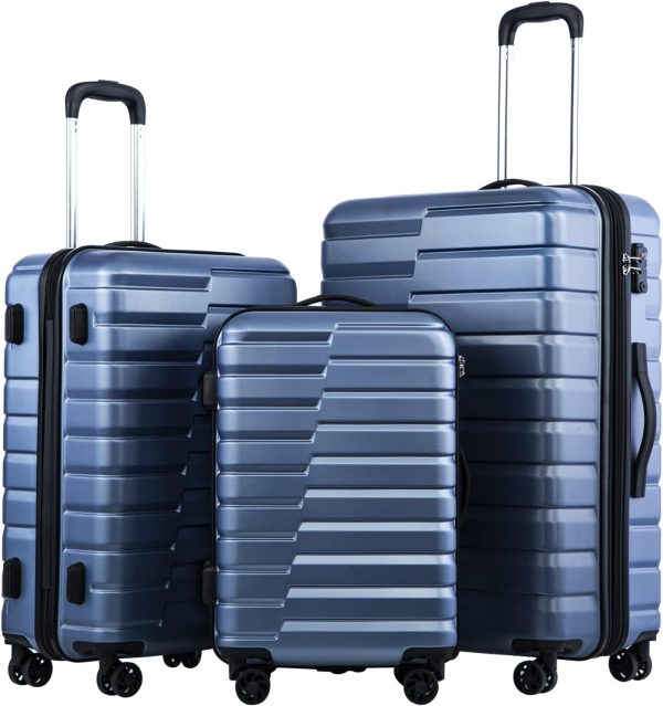 Expandable Suitcase Luggage set PC ABS  Lock Spinner Carry on 3 Piece Sets (blue)