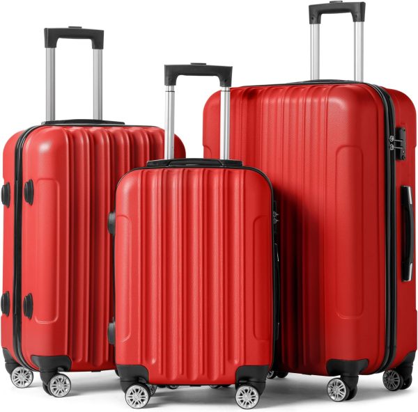 Luggage Set of 3 Hardside Carry on Suitcase Sets with Spinner Wheels &  lock, Portable Lightweight ABS Luggages for Travel, BusinessRed (20/24/28)