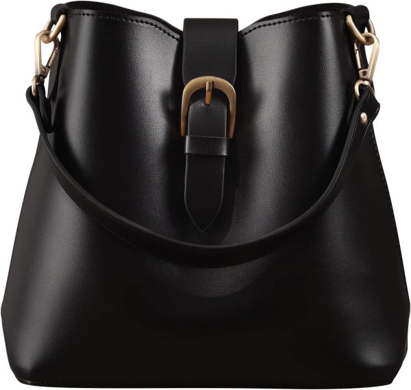 Bucket Vegan Leather Bag For Women  Retro Faux Casual  Classic Vintage Simple Shoulder Handbag