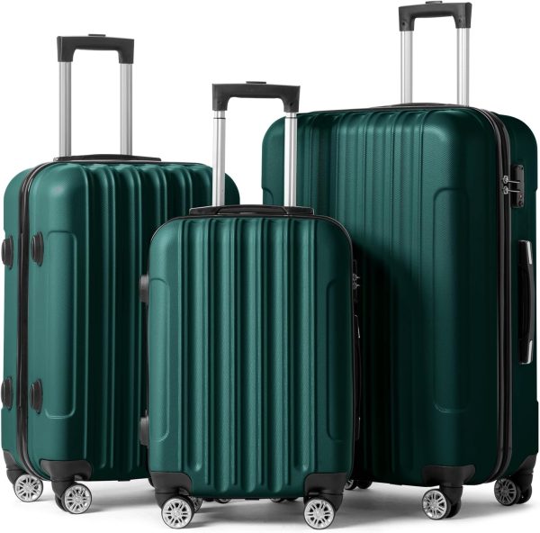 Luggage Set of 3 Hardside Carry on Suitcase Sets with Spinner Wheels &  lock, Portable Lightweight ABS Luggages for Travel, BusinessDark Green (20/24/28)