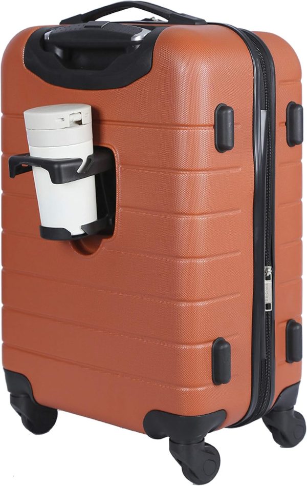 Smart Luggage Set with Cup Holder and USB Port, Burnt Orange, 20-Inch Carry-On