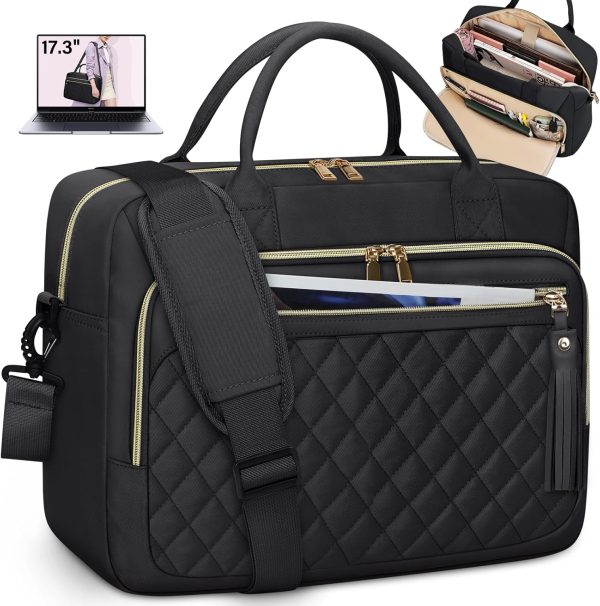Laptop Bag 17.3 Inch Briefcase for Women Waterproof Computer Messenger Shoulder Bags Large Laptop Case for Work Business Office Travel College, Black