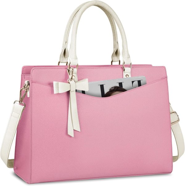 Laptop Bag for Women 15.6 Inch PU Leather Laptop Tote Bag, Professional Business Office Work Bag, Waterproof Briefcase, Large Capacity Computer Tote Bag, Lightweight Handbag Shoulder Bag